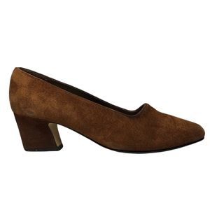 Salvatore Pumps Womens Brown Suede Leather Round Toe Slip On Heels Size 7.5